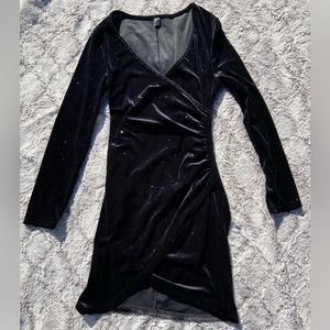 Black Velvet Wrap Dress - Large, SHEIN